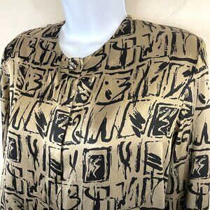 Vintage Doncaster Art To Wear Silk Top Women Size M Bronze Abstract Print Blouse